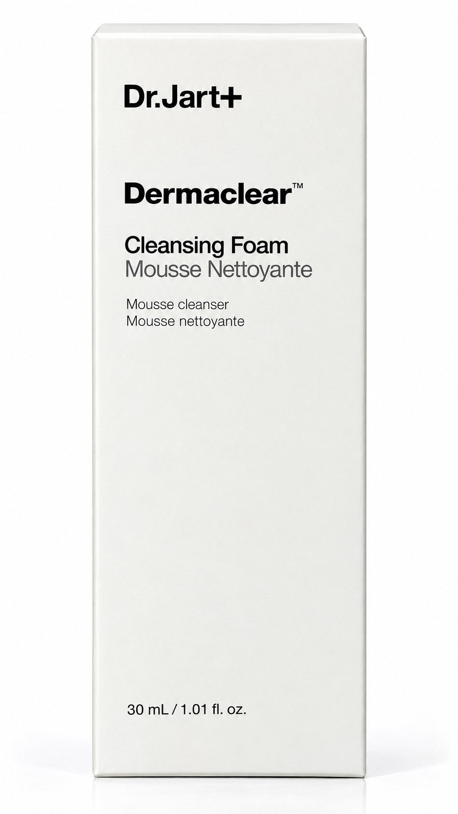 Mini tube Dr.Jart+ Dermaclear Cleansing Foam 30 ml format voyage sur fond blanc