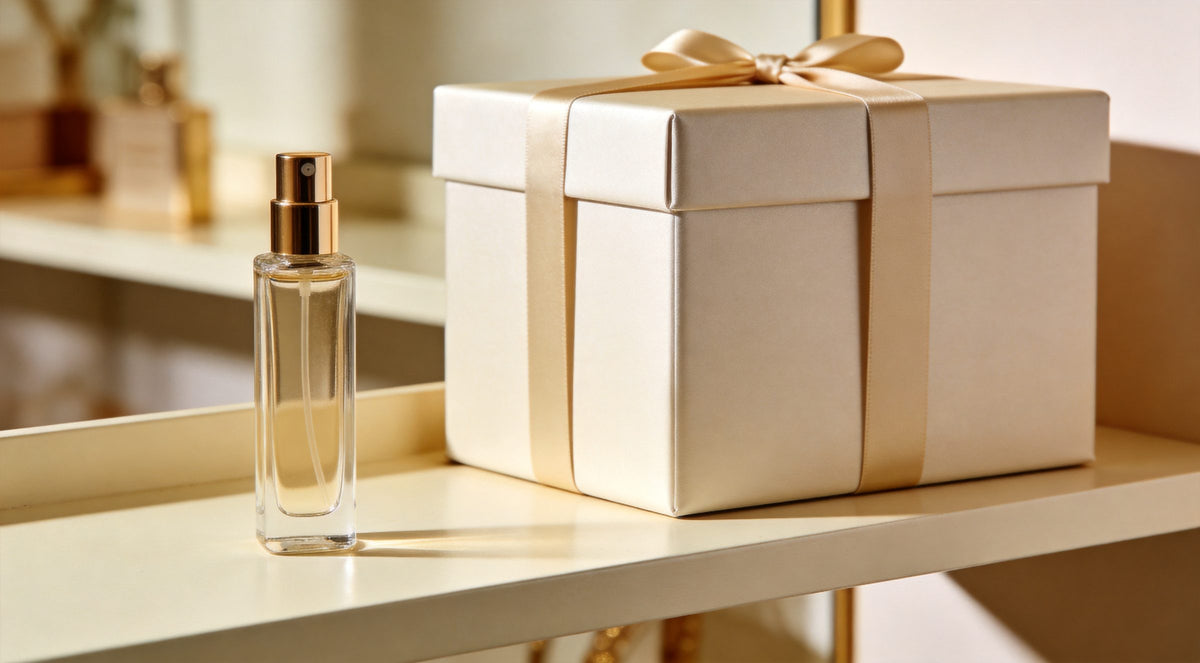 Parfum testeur sans boîte à côté d'une boîte cadeau – comprendre les parfums testeurs