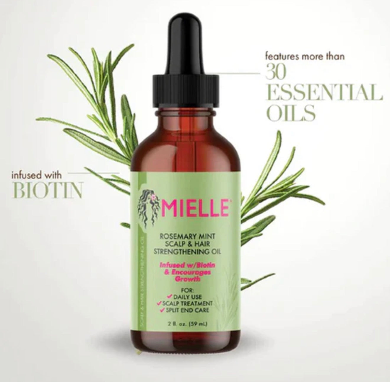 MIELLE HUILE FORTIFIANTE ROMARIN MENTHE CUIR CHEVELU ET CHEVEUX HUILE FORTIFIANTE 59ML Parfumerie MAMA