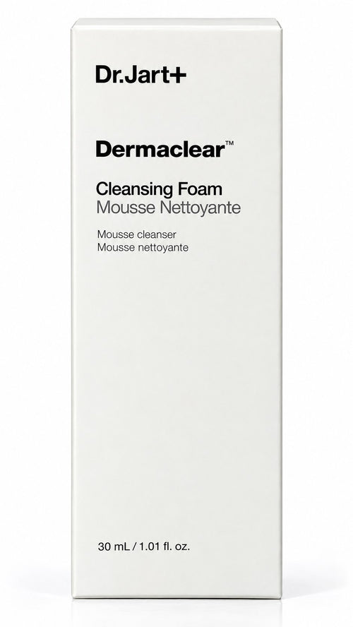 Mini tube Dr.Jart+ Dermaclear Cleansing Foam 30 ml format voyage sur fond blanc