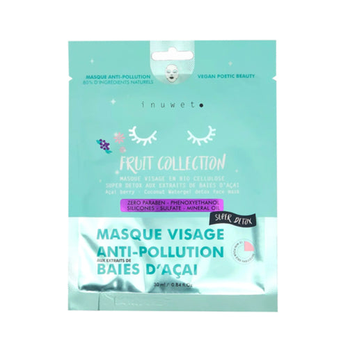 INUWET MASQUE FRUIT COLLECTION VISAGE EN BIO-CELLULOSE- DÉTOX- BAIES D'ACAI
