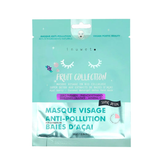 INUWET MASQUE FRUIT COLLECTION VISAGE EN BIO-CELLULOSE- DÉTOX- BAIES D'ACAI