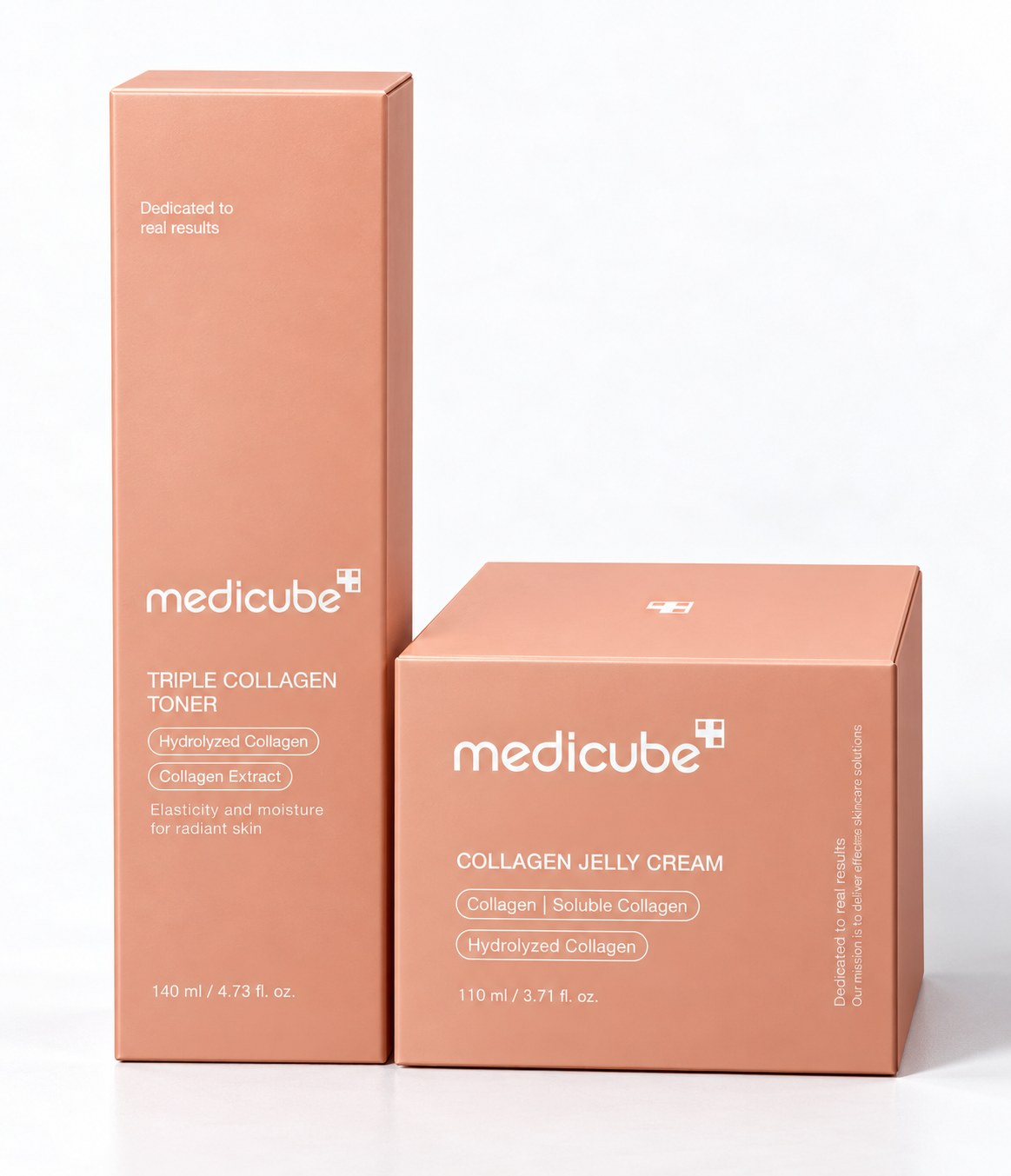 Pack Medicube : Triple Collagen Toner et Collagen Jelly Cream sur fond blanc