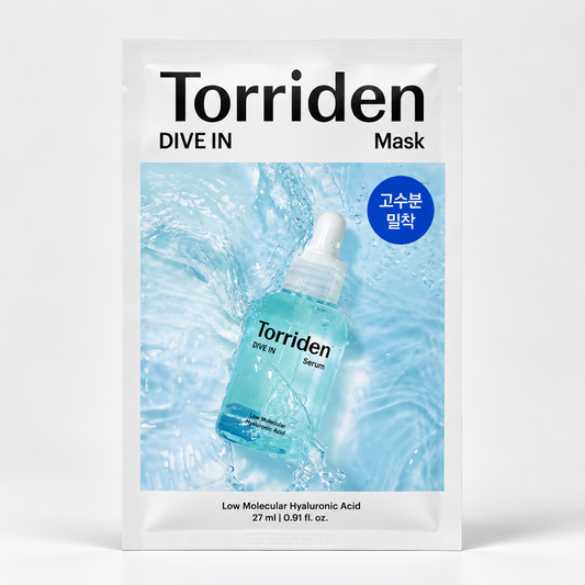 Torriden DIVE-IN Masque Tissu Hydratant 27 ml sur fond studio clair